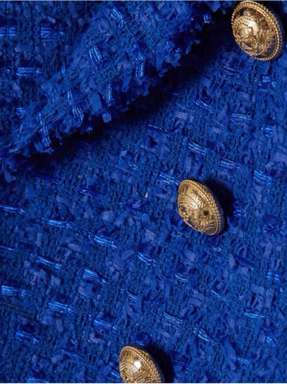 Balmain | Blue Boucle Double-Breasted Blazer, EU 38 - Picture 5 of 15